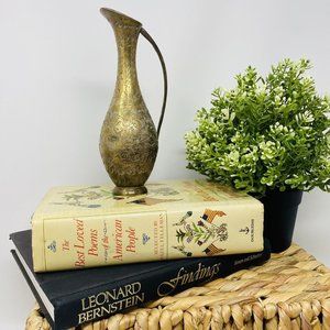 Vintage Stamped ZY India Floral Etched Brass Vase- Trumpet Bud  H: 7.75”x W: 3”